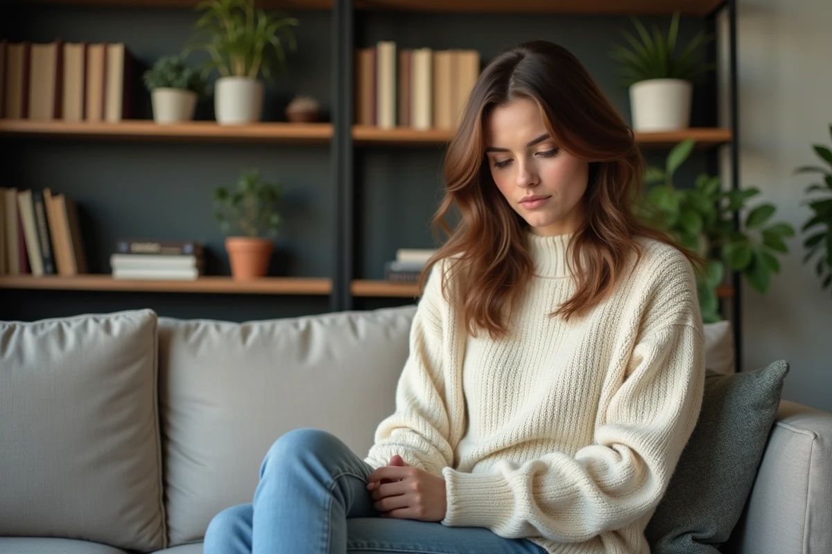 Actrice fran&ccedil;aise dans un salon moderne en int&eacute;rieur