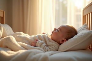 Bébé endormi dans un berceau moderne dans une nurserie calme