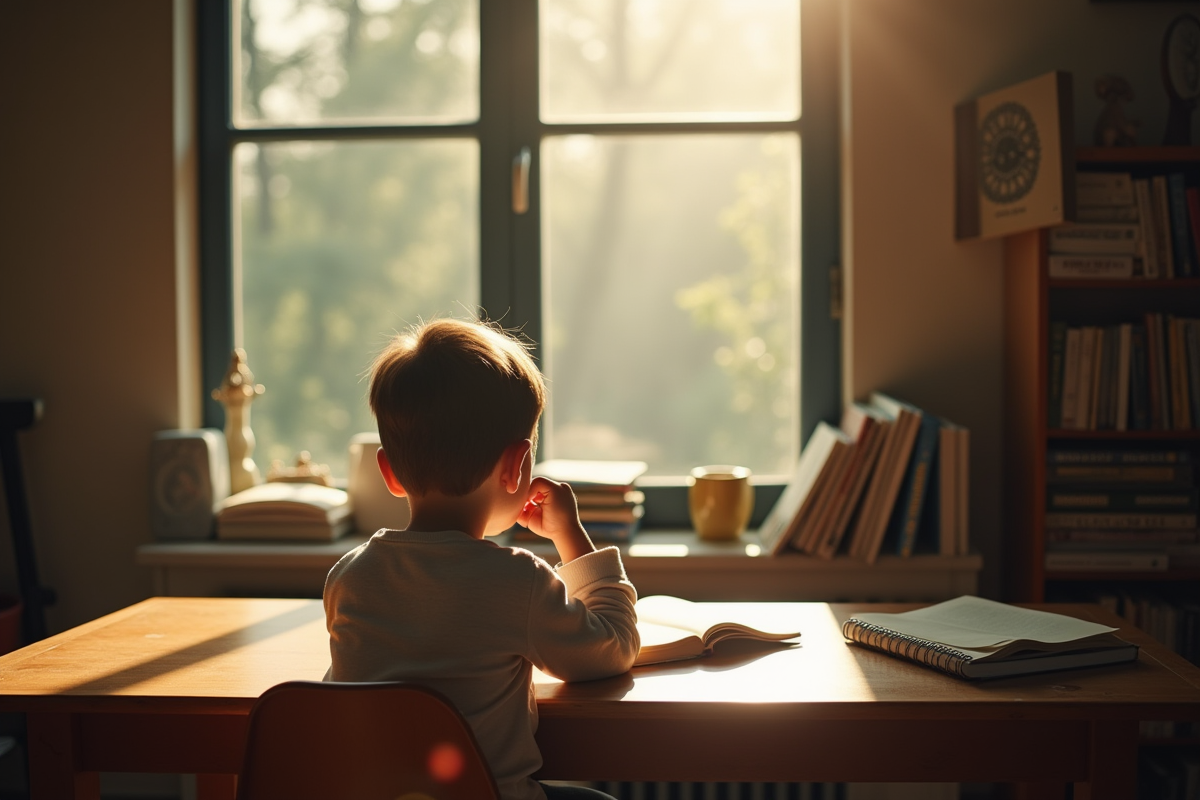Enfant pensif assis près d