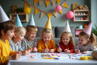 Groupe d'enfants en activité créative à la fête