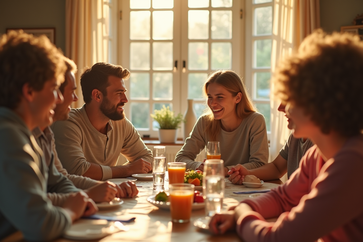 Famille réunie autour d