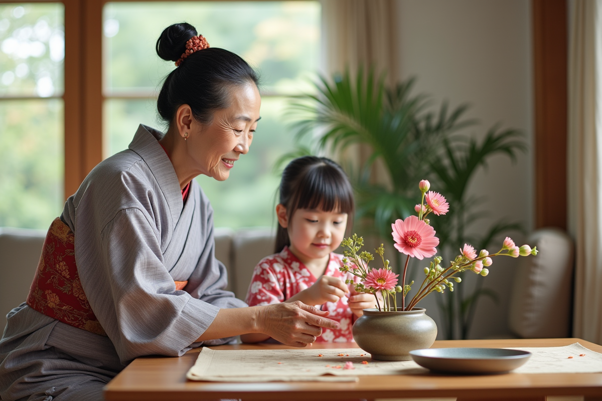 Femme japonaise âgée enseignant l