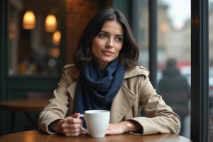 Femme assise dans un café parisien regardant à côté