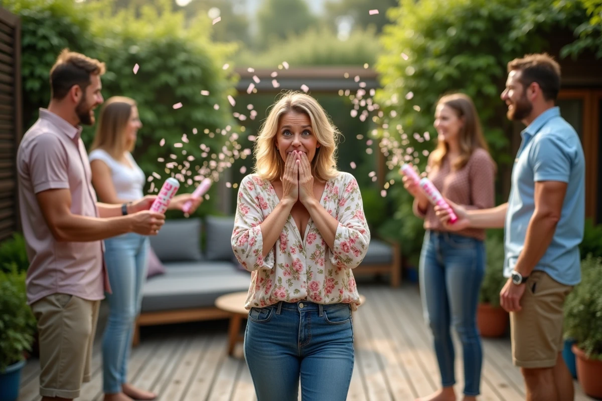 Femme surprise entrant dans un jardin lors d
