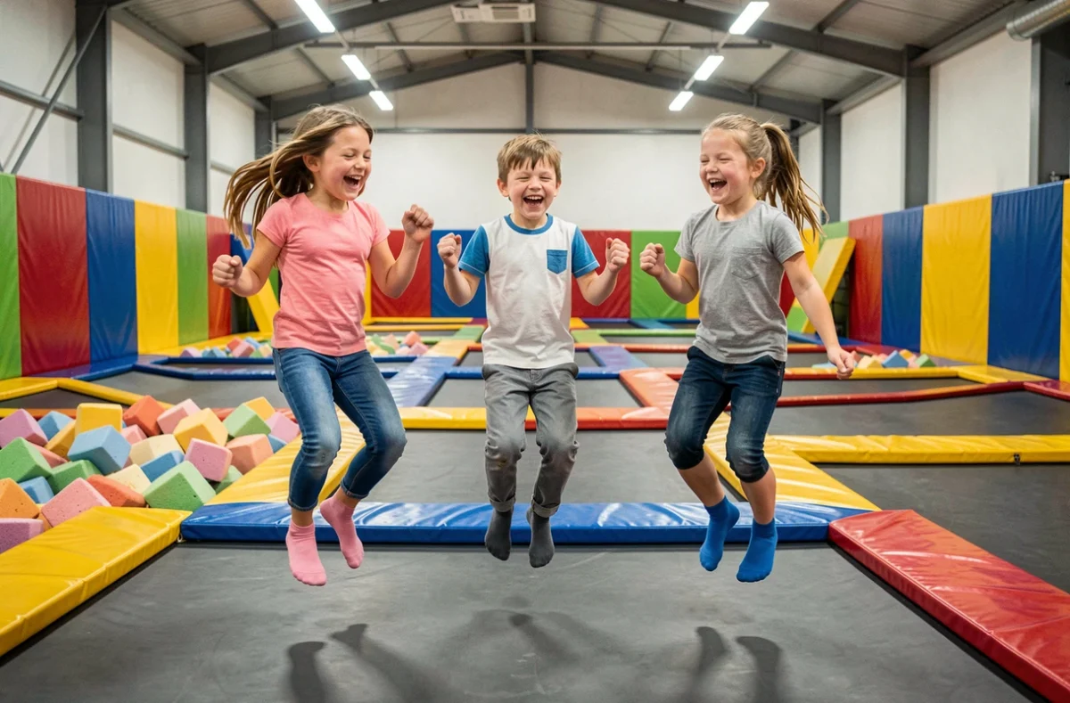 Enfants sautant sur les trampolines de Ludiloire à Saint-Chamond